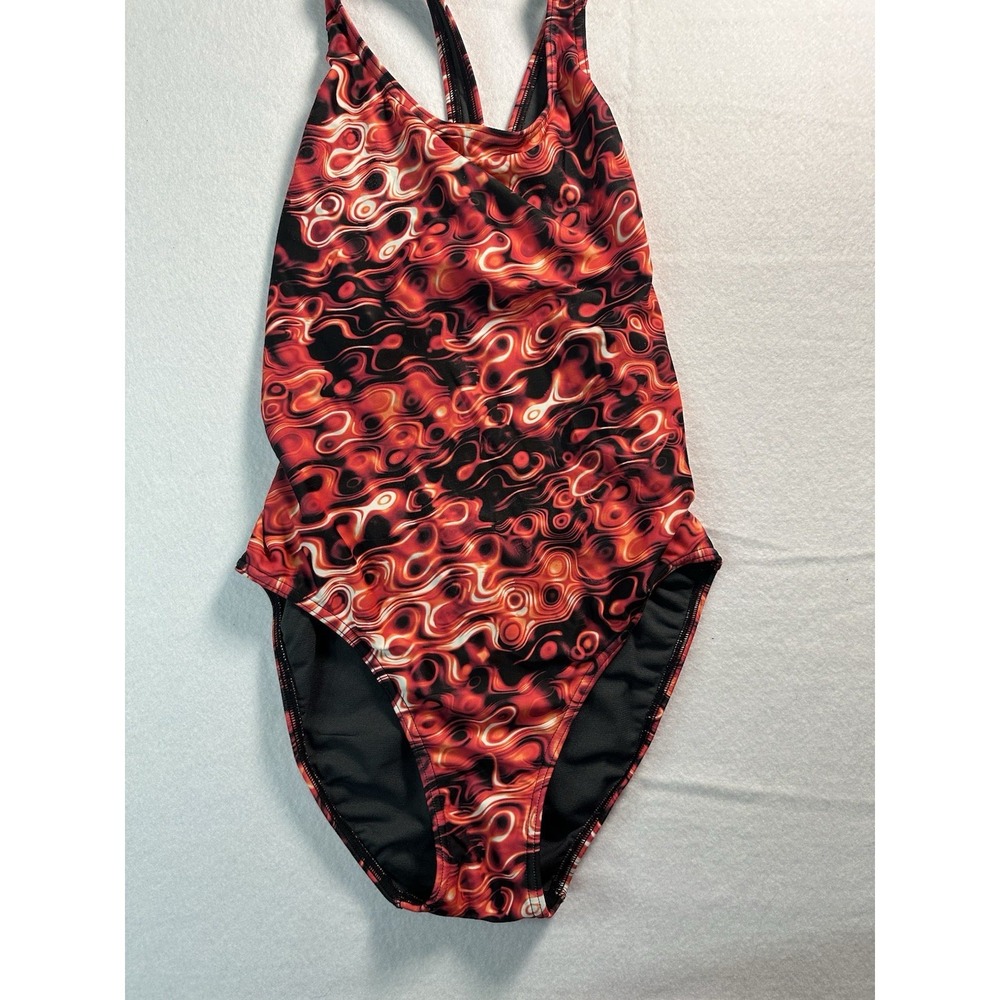 Black‎ and Reddish Orange Swimsuit One Piece Adult Size Medium